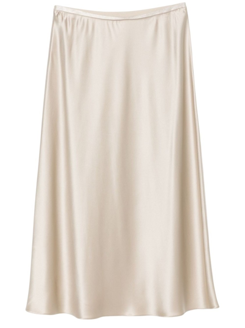 Max Mara Satin Finish Midi Skirt With Flowing Silhouette In Neutrals