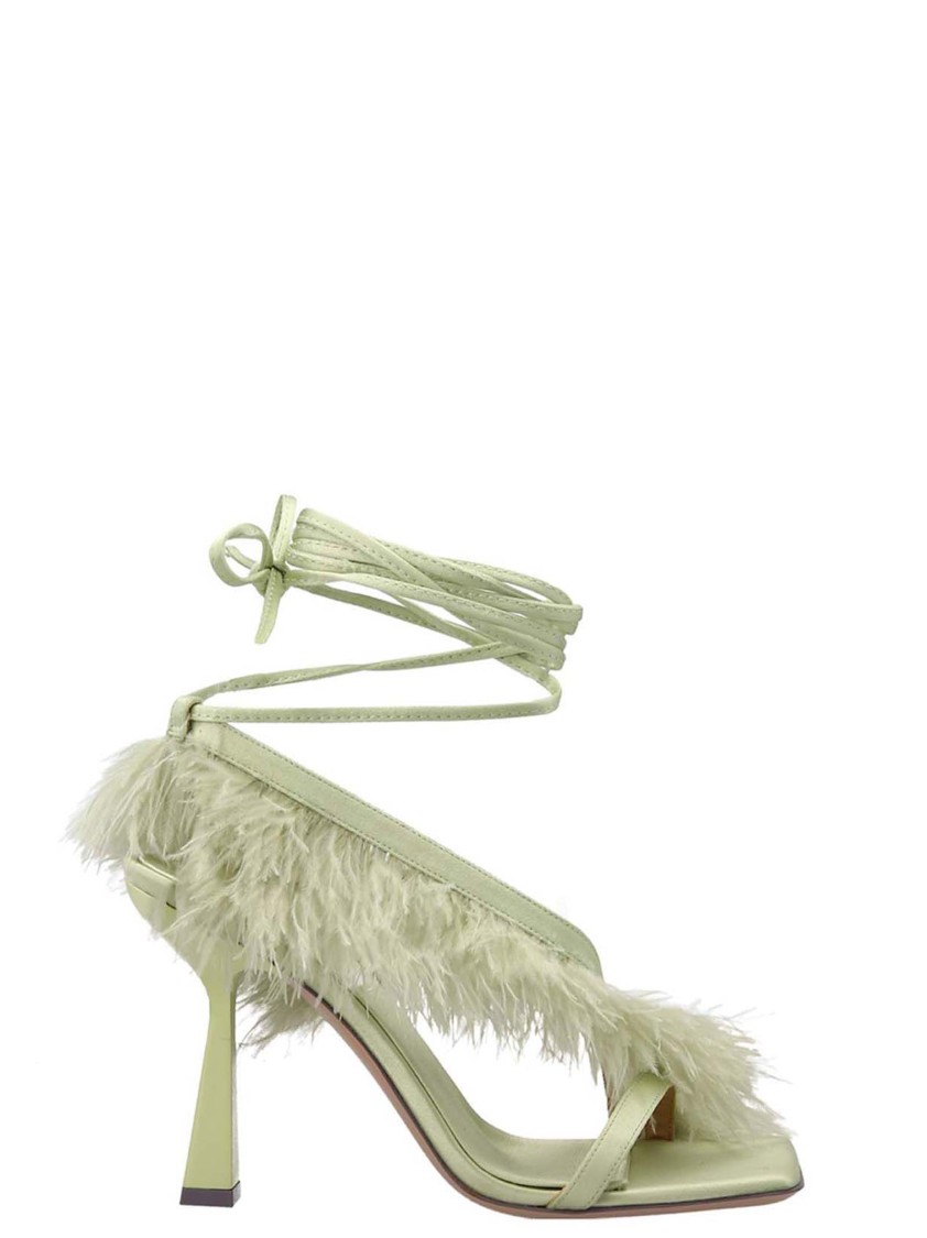 Sebastian Green Feather Wrap Heels In White