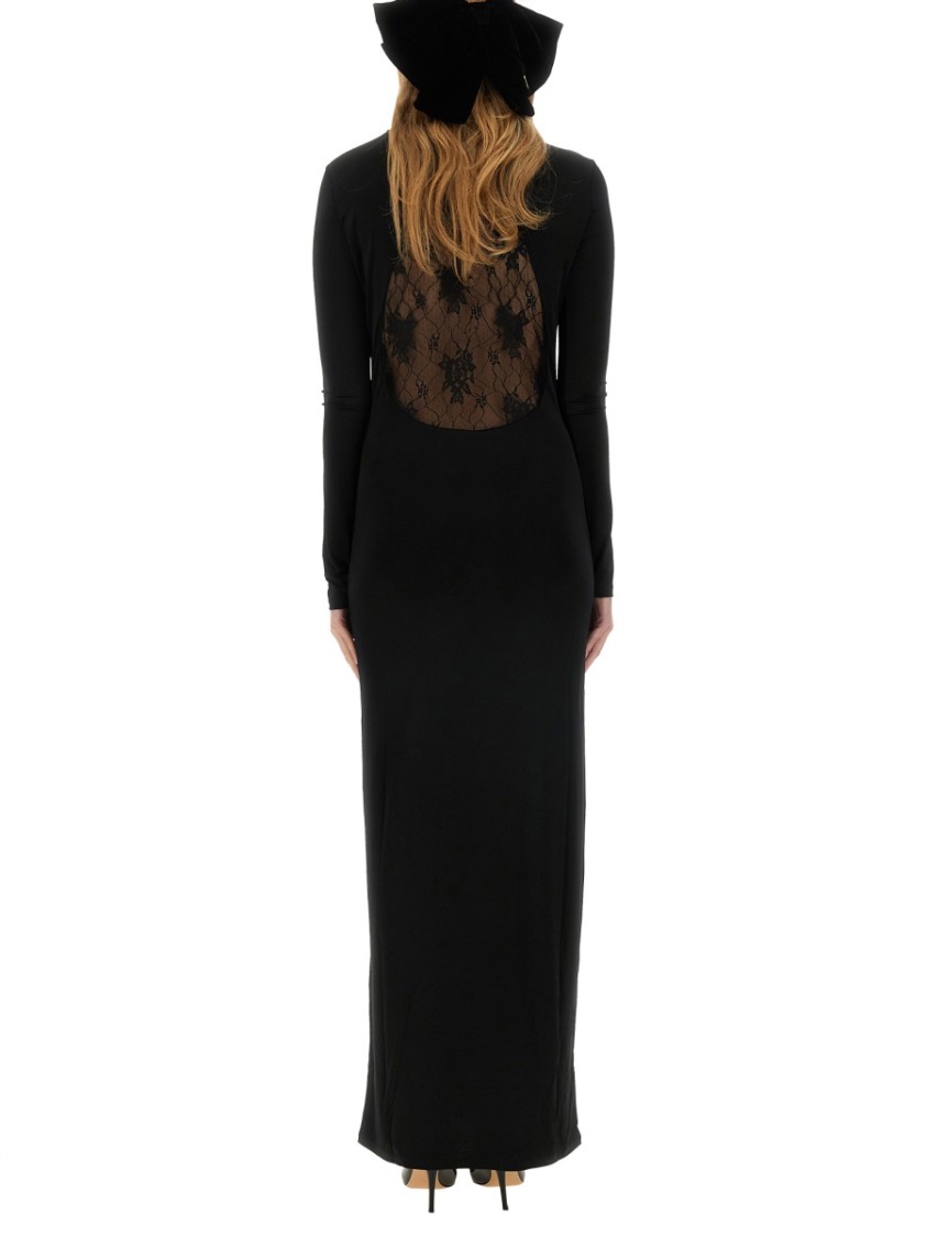 Nina Ricci Long Dress With Lace Inserts In Black