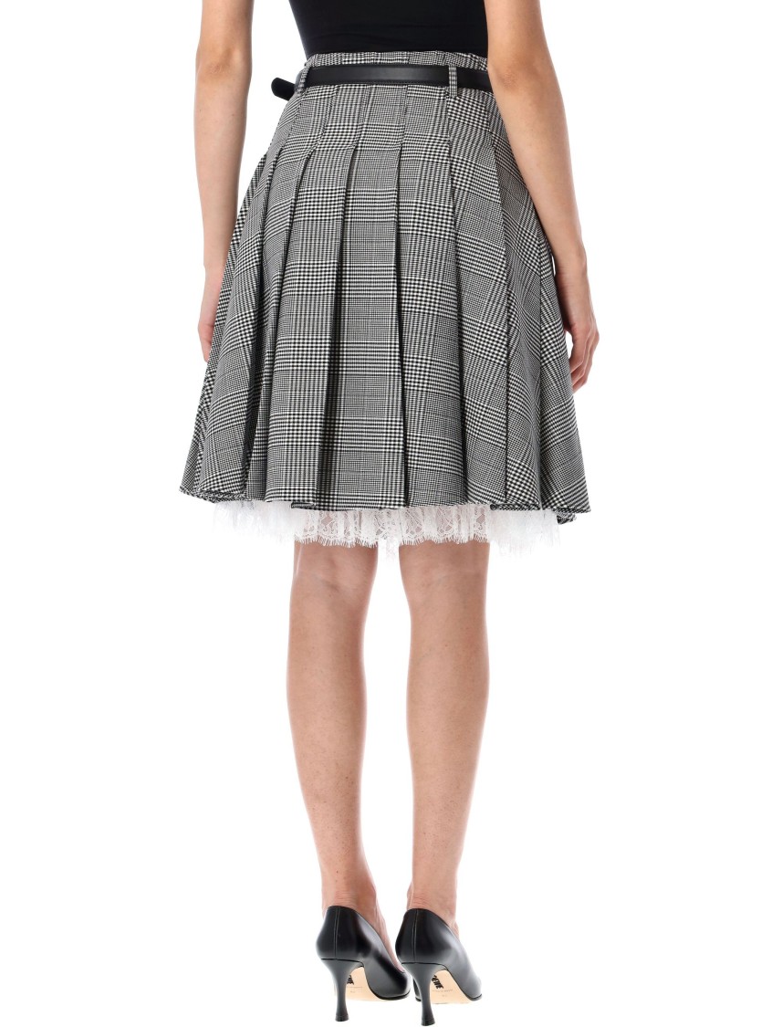 Self-portrait Prince Of Wales Pleated Midi Skirt In Gray