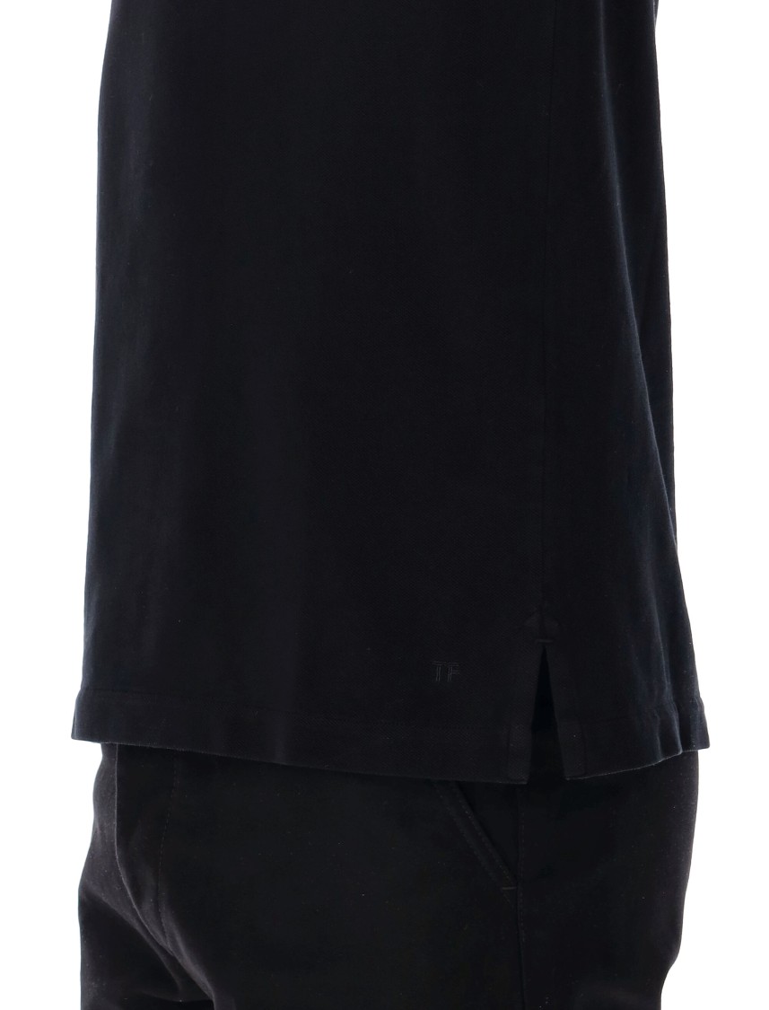 Tom Ford Black Short-sleeves Polo In Cotton Piquet Jersey Man In Black