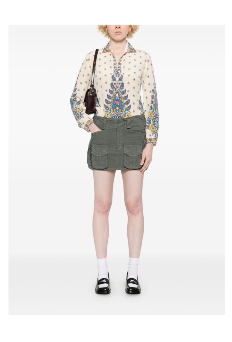 Etro Ivory Paisley Print Silk Twill Shirt In Gray