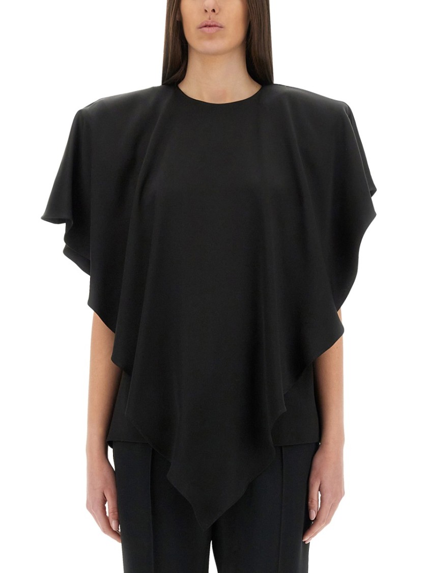 Stella Mccartney Asymmetric Layered Lightweight Satin Blouse In Black