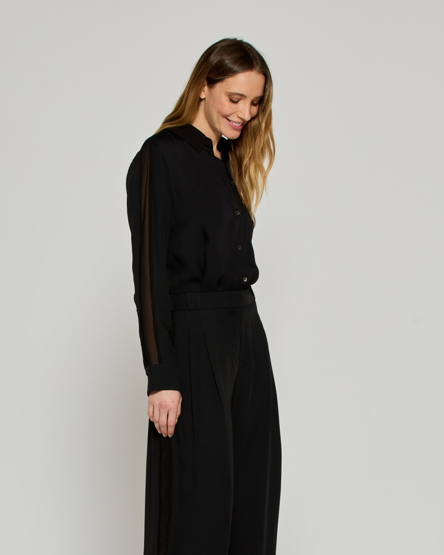 Shop Serena Bute Classic Shirt With Georgette Trim - Black