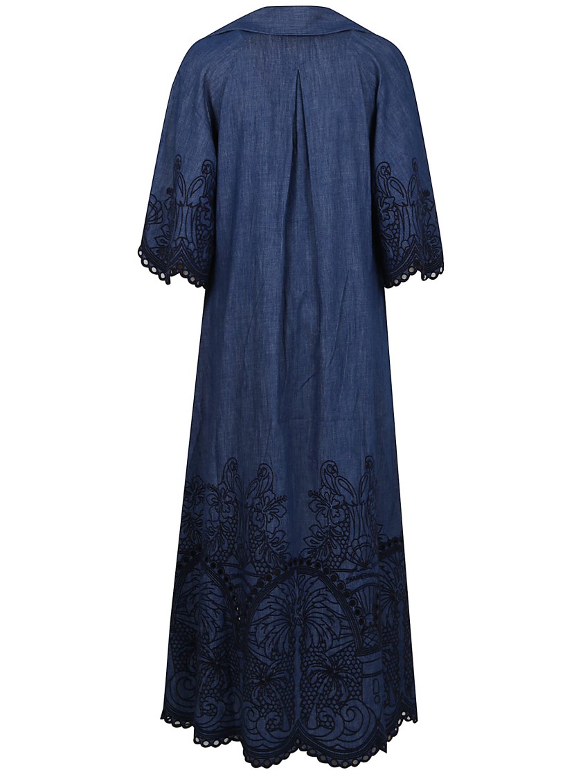 Zimmermann Coco Embroidered Denim Dress In Blue