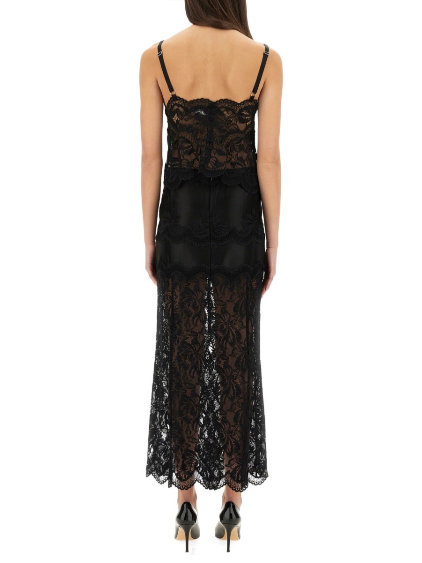 Rabanne Intricate Lace Top With Adjustable Spaghetti Straps In Black