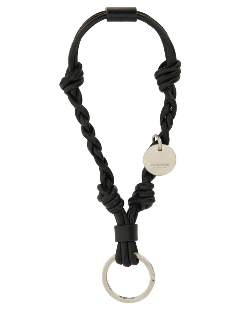 Jil Sander Knot-detail Leather Keyring In Black