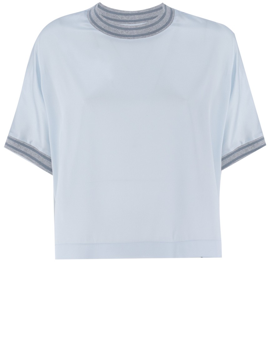 Panicale Silk Sweater With Contrast Edges In Blue