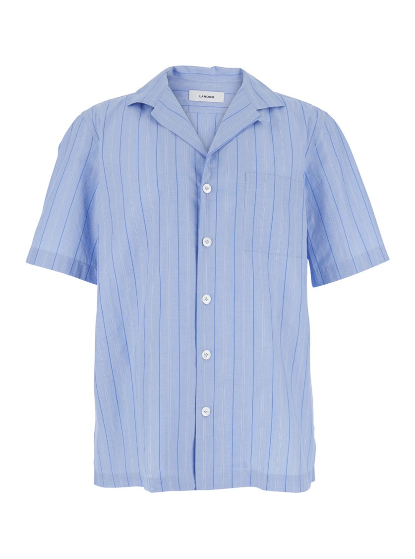 Lardini Blue Shirt With All-over Striped Motif And Cuban Collar