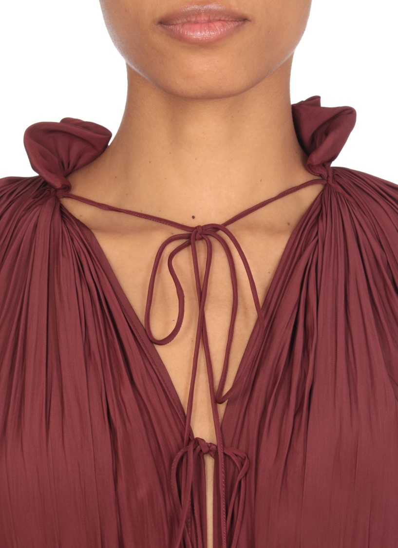 Lanvin Bordeaux Pleated Midi Dress
