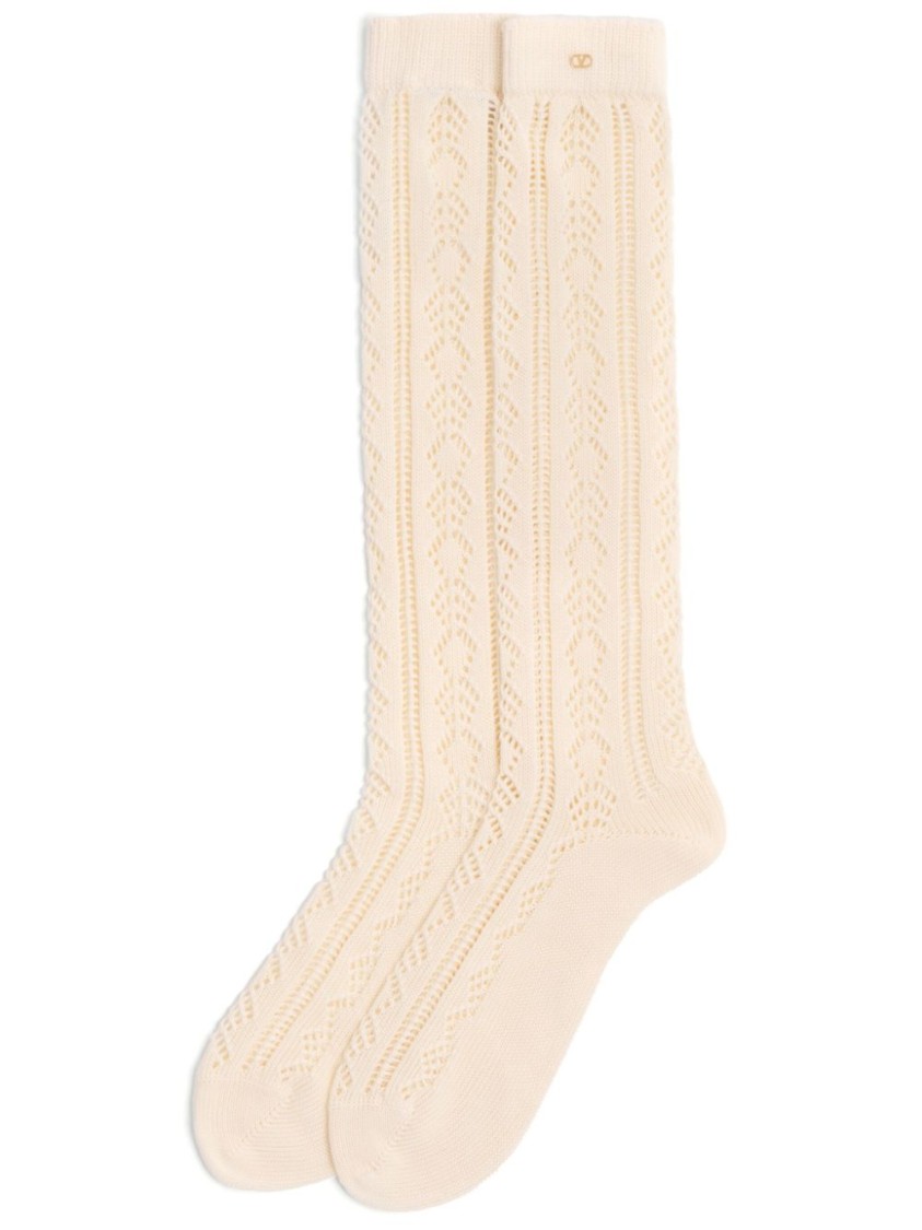 Valentino Ivory White Knitted Cotton Socks With Vlogo Signature In White