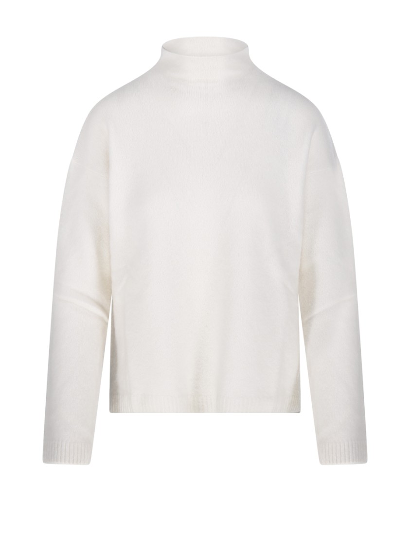 Max Mara Cropped White Cashmere Knit Sweater With Ribbed Detailing In White