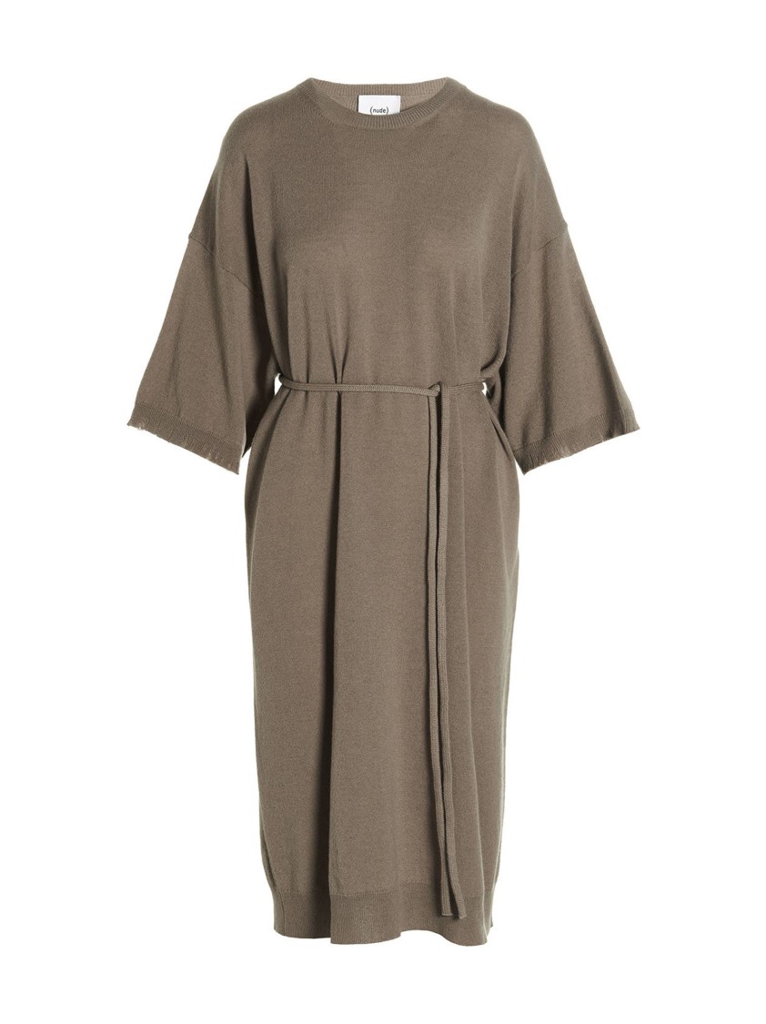 Nude Beige Knit Long Dress In Brown