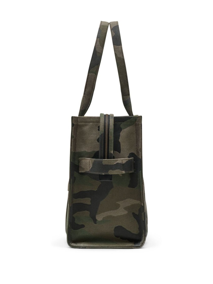 Marc Jacobs Camouflage Pattern Dark Green Tote Bag With Embroidered Logo In Gray