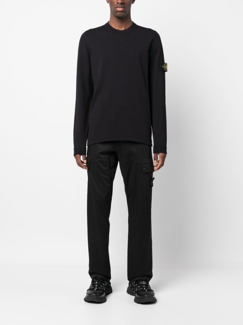 Shop Stone Island Classic Crew Neck Blue Sweater In Black