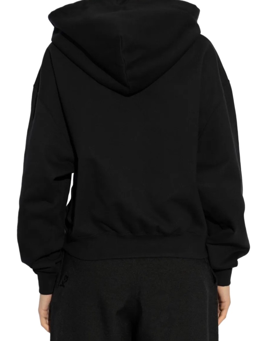 Y-3 Cropped Black Hoodie With Spacious Hood In Black
