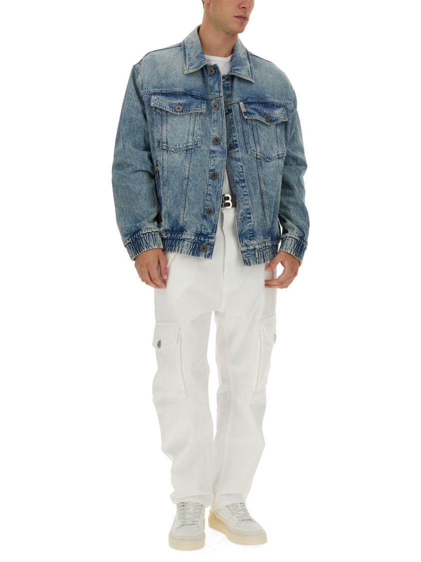 Shop Balmain Faded Blue Cotton Denim Jacket