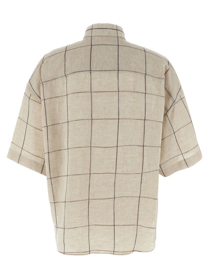 Brunello Cucinelli Linen Shirt With Micro-sequin Check Embroidery In Neutral