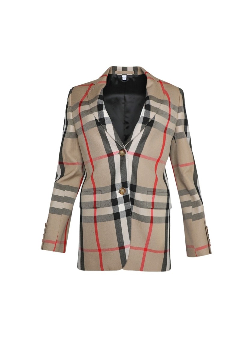 Burberry Check Wool Cotton Jacquard Tailored Jacket In Neutrals