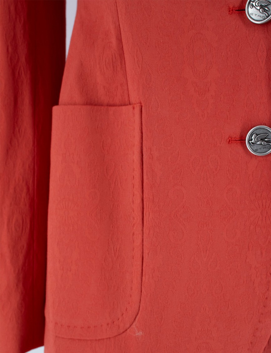 Etro Red Single-breasted Jacket With Iconic Buttons And Tailored Fit