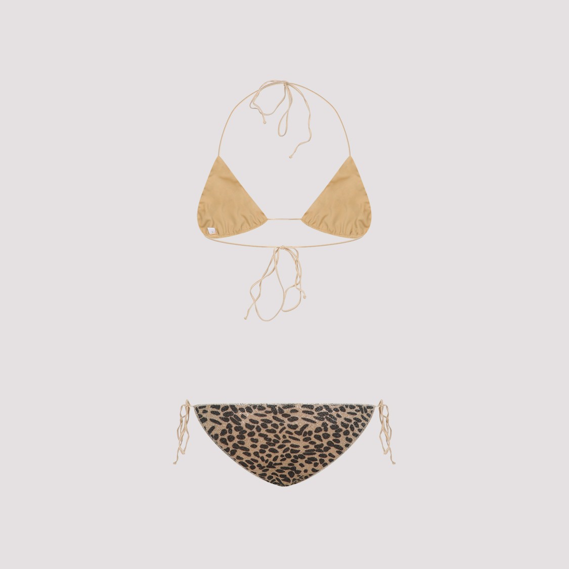 Shop Oseree Oséree Triangle Top And Bottom Multicolor Leopard Print Swimwear In Pink