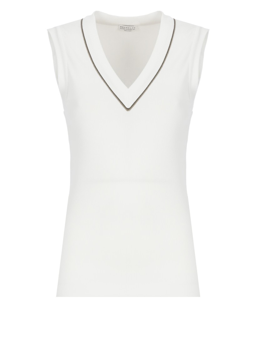 Brunello Cucinelli Stretch-cotton V-neck Top