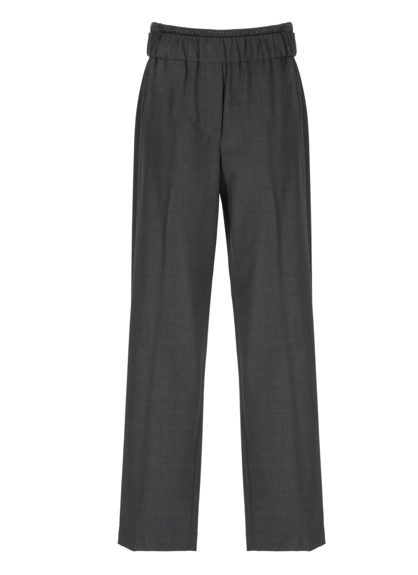 Brunello Cucinelli Grey Pants With Elastic Waist In Wool Blend Stretch Woman In Grey