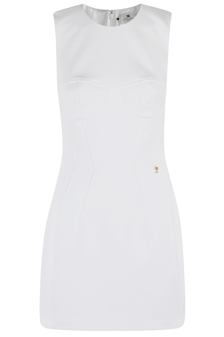 Elisabetta Franchi Fitted Mini Dress With Structured Bodice And Back Zipper In Neutrals