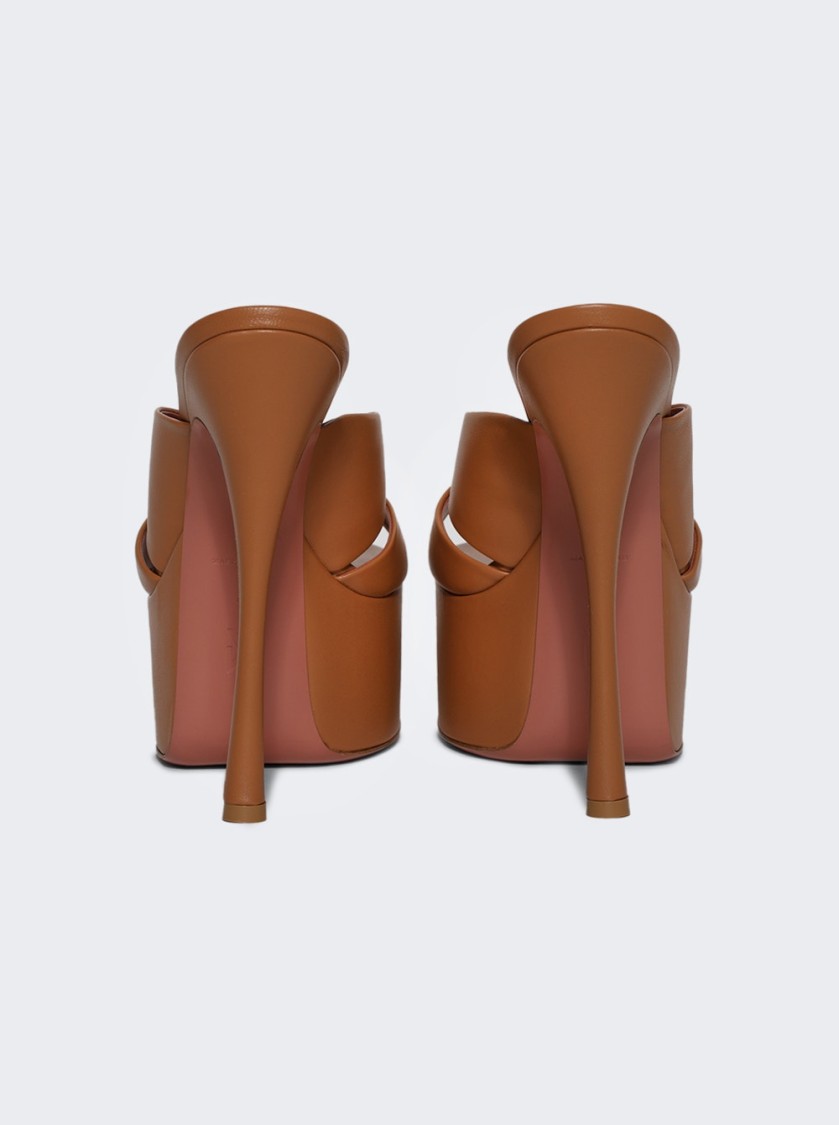 Amina Muaddi Salma Plateau Slipper Sandal Latte Leather In Brown
