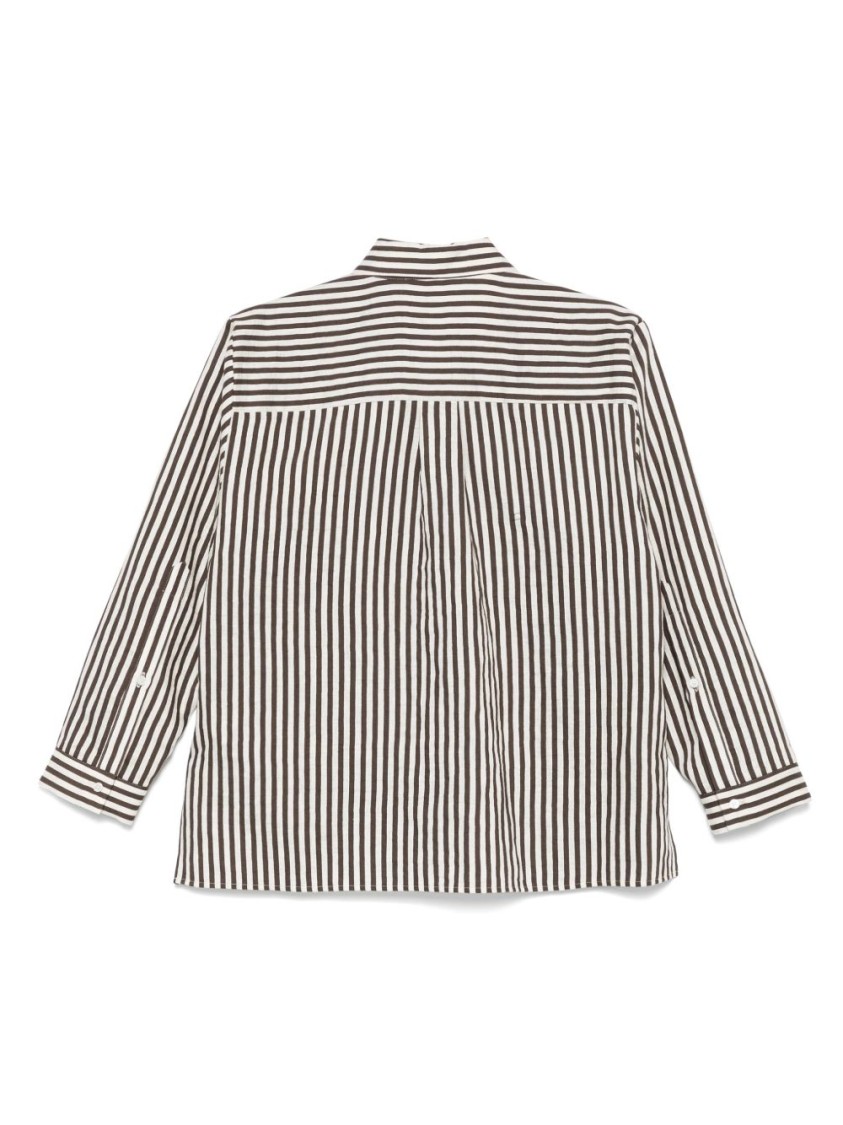 SEVENTY SERGIO TEGON SEVENTY SERGIO TEGON BROWN STRIPED LINEN-BLEND SHIRT WITH BUTTON-DOWN FRONT