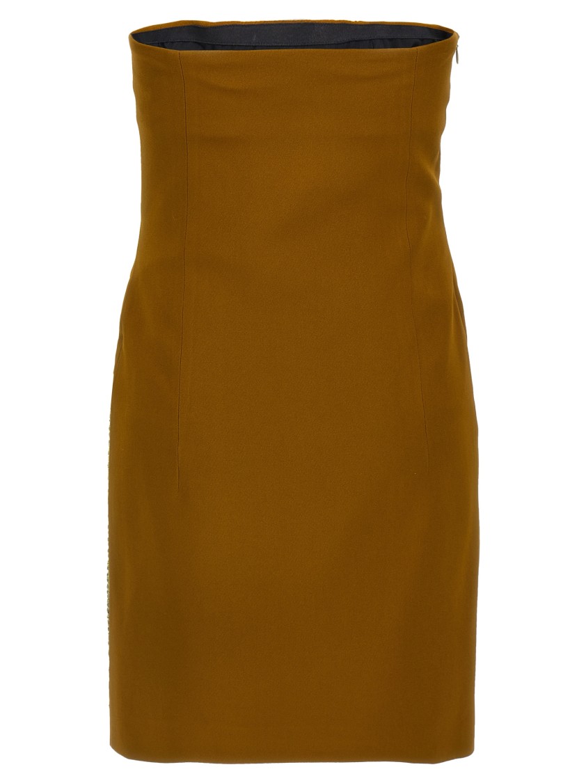 Attico Sequin Insert Strapless Fitted Dress With Side Mesh In Brown