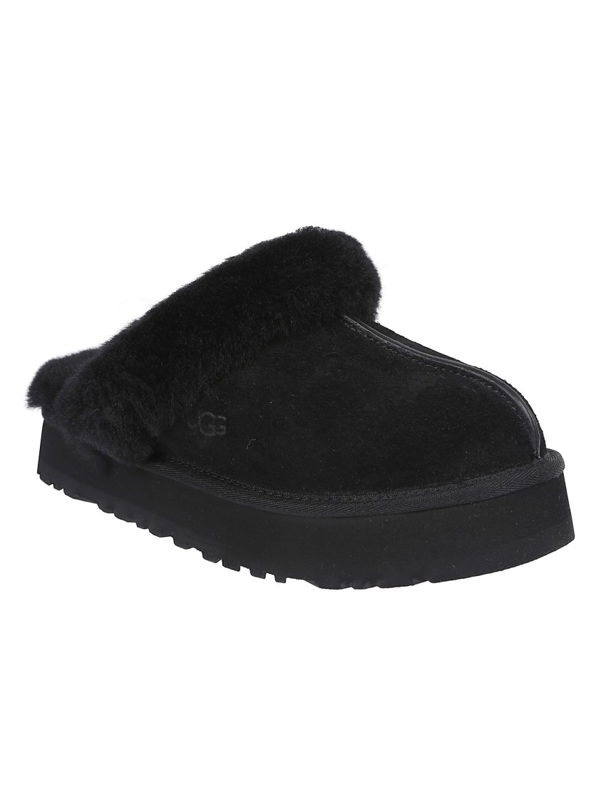 Ugg Plush Lined Black Slip-on Sandals With Thick Sole In Black