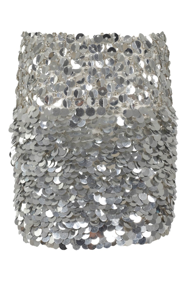 DES PHEMMES DES PHEMMES LAYERED SILVER SEQUIN SKIRT WITH SOFT WHITE LINING