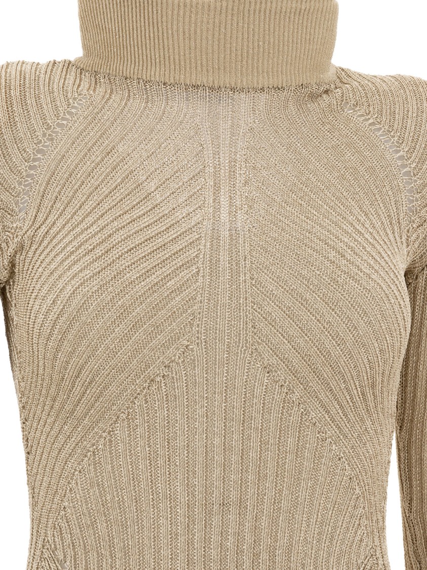 Self-portrait Fitted Midi Dress With High Turtleneck In Brown