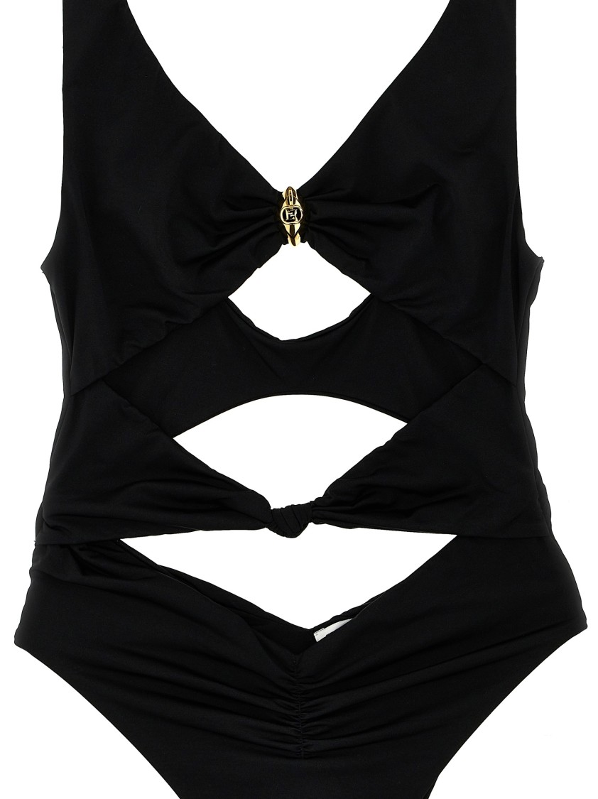 Elisabetta Franchi Trikini Knot Detail One-piece Swimsuit In Black