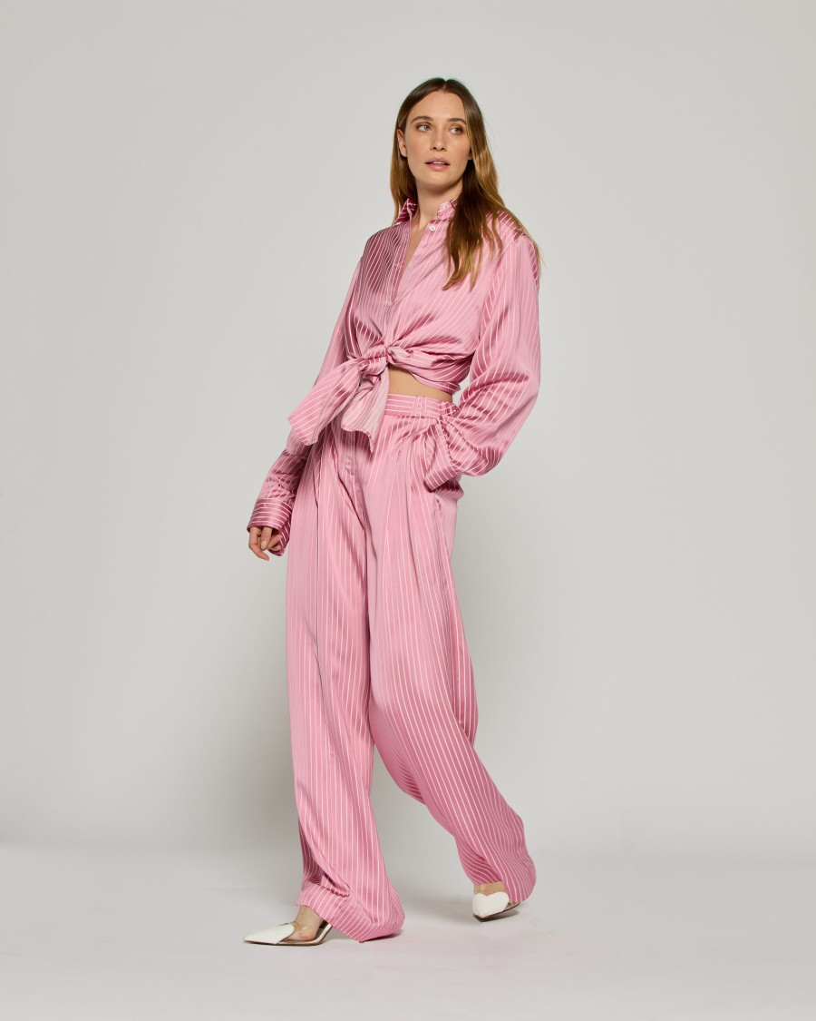 Serena Bute Satin Stripe Serena Trouser - Pink In Pink