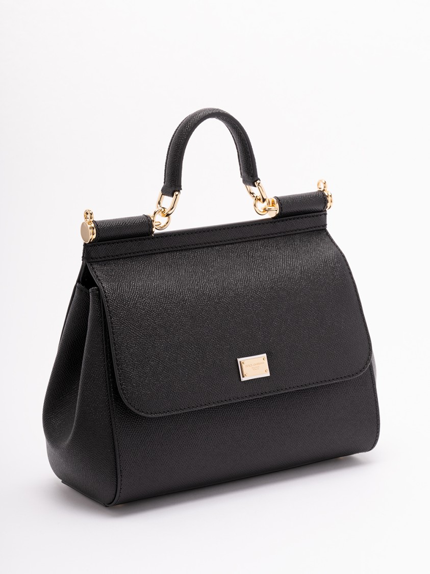 Dolce & Gabbana Structured Calf Leather Large Sicily Handbag In Black
