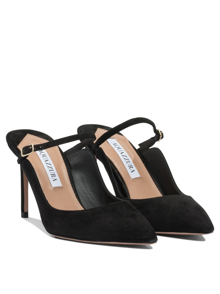 Aquazzura Pointed Toe Pumps With Ankle Strap In Black