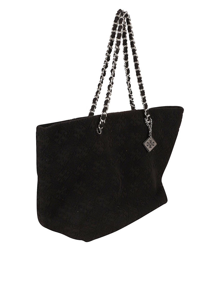 Tory Burch Soft Cotton Terry Tote Bag In Black