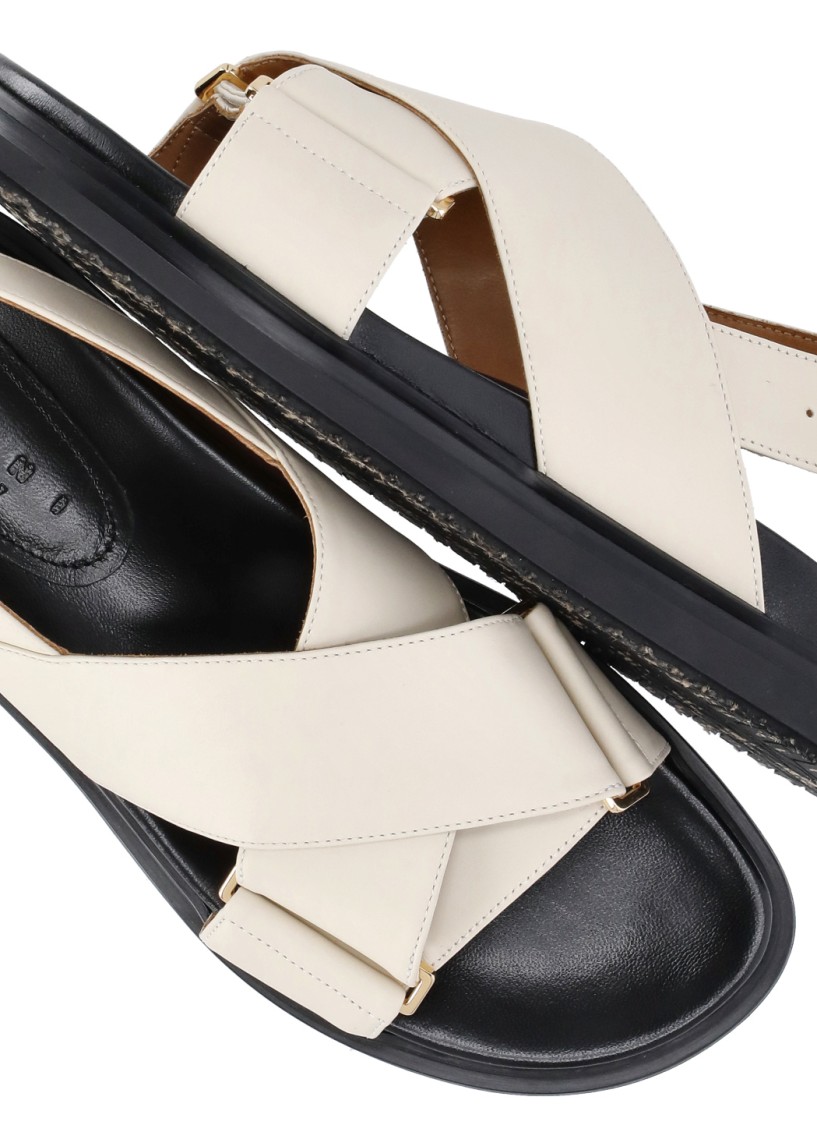 Shop Marni Ivory Smooth Leather Sandals With Rear Belt In Neutrals