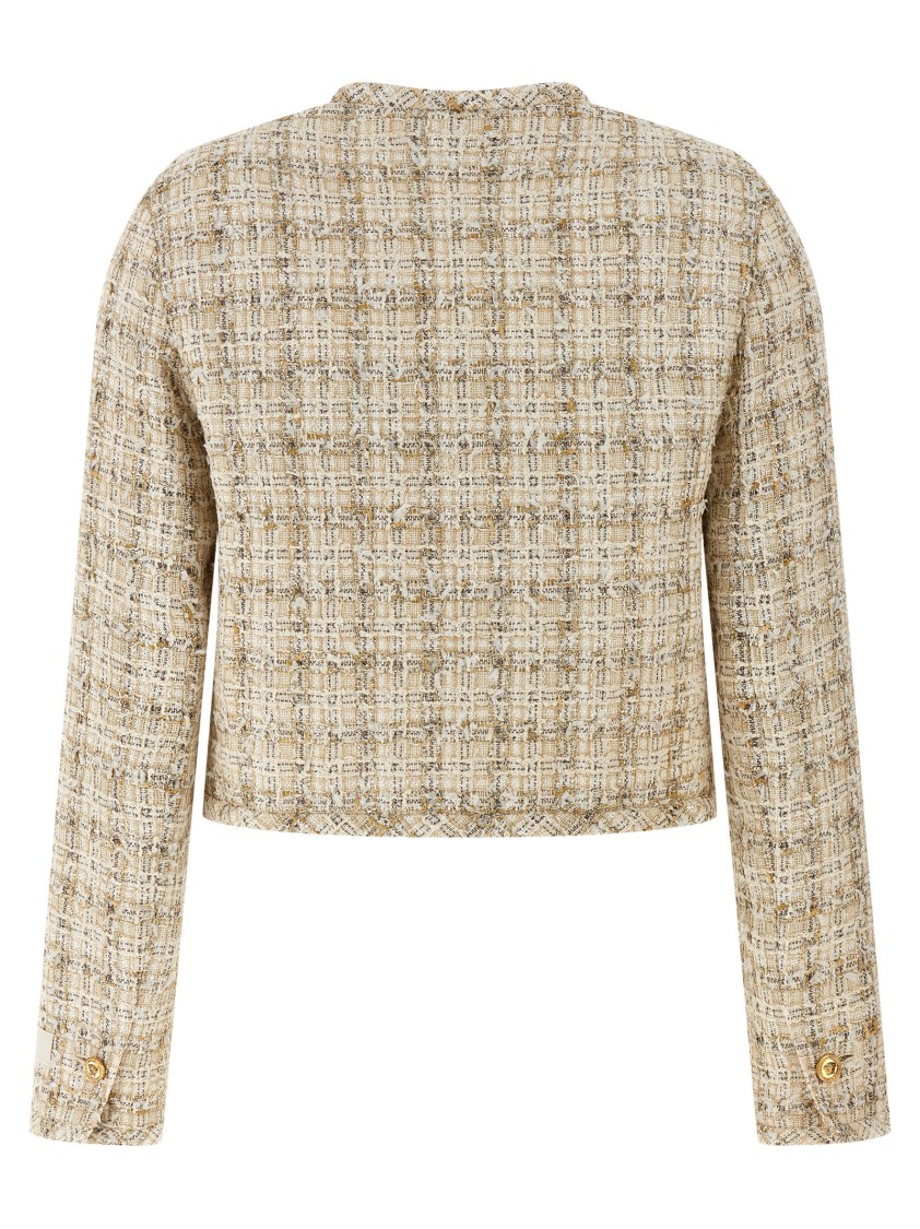 Versace Beige Cropped Jacket With Medusa Head Motif Button In Neutral