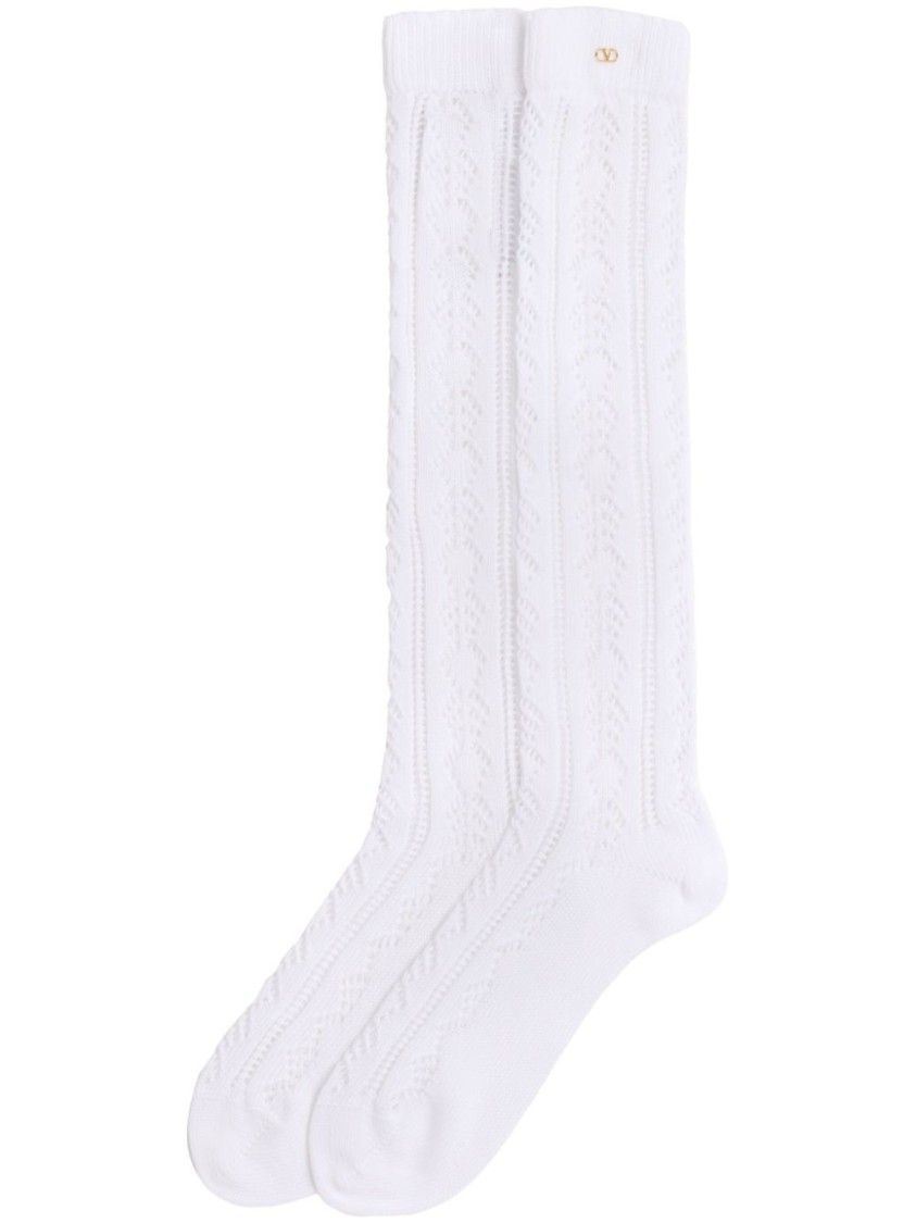 VALENTINO Cotton socks with l vlogo detail ソックス Valentino White Cotton Socks With Vlogo Signature And