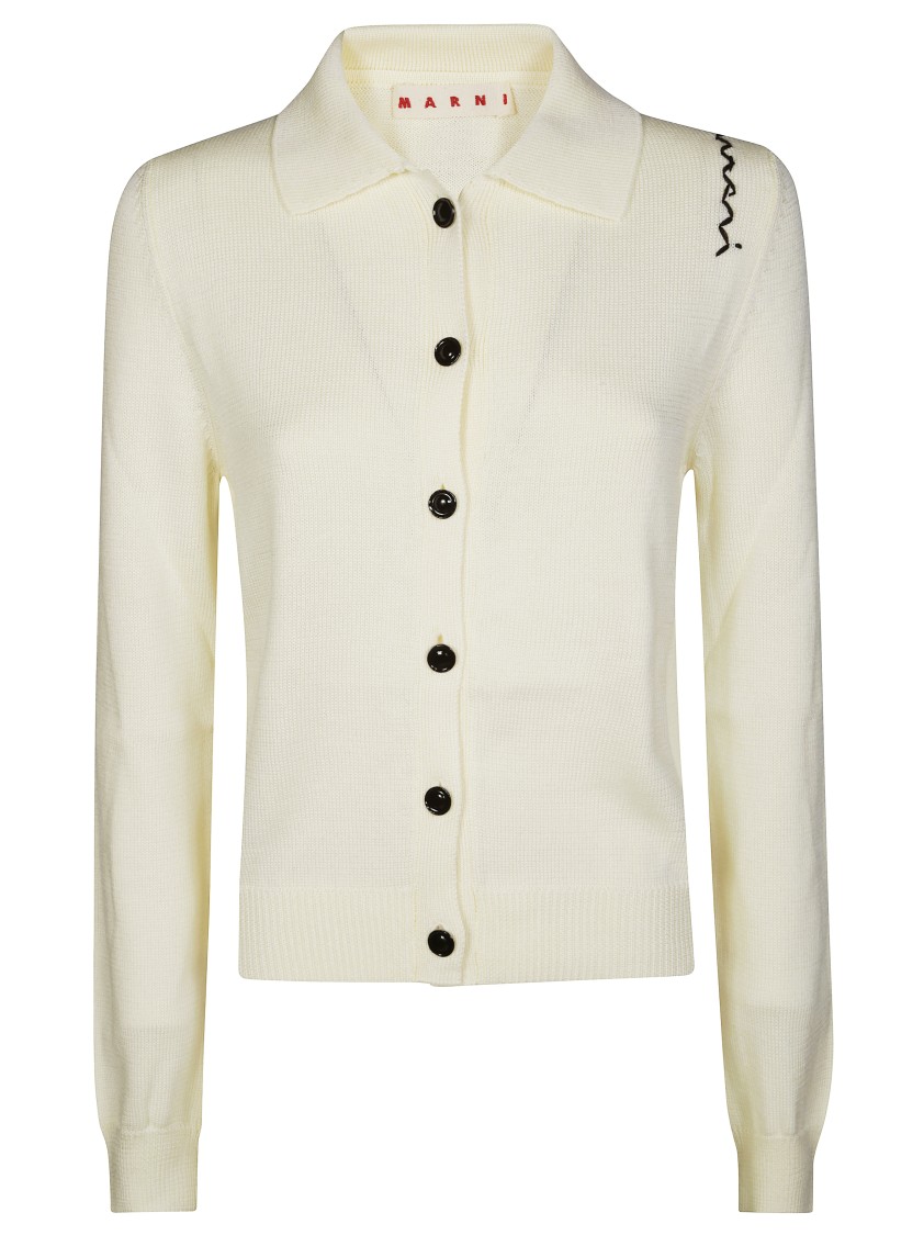Marni Textured Button-up Cardigan With Embroidered Detail In White