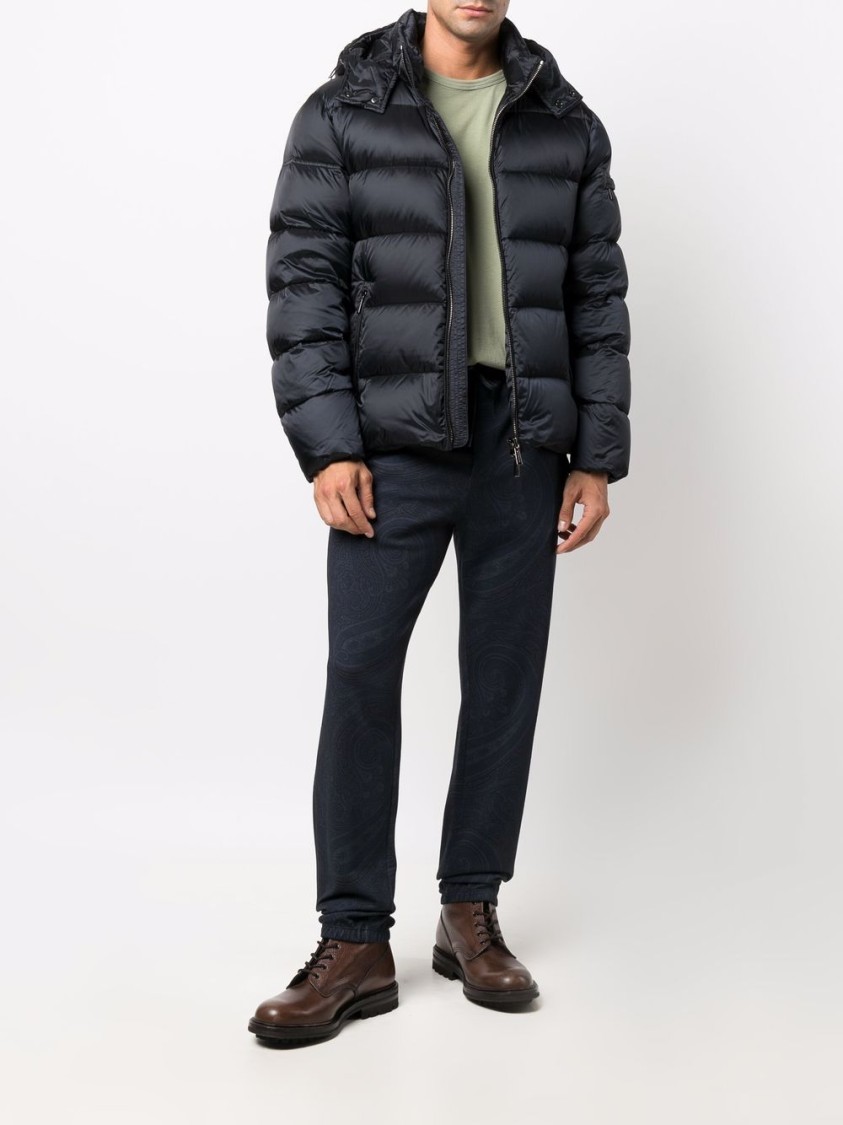 Moorer Navy Blue Padded Coat With Down-feather Filling And Functional Pockets In Blue
