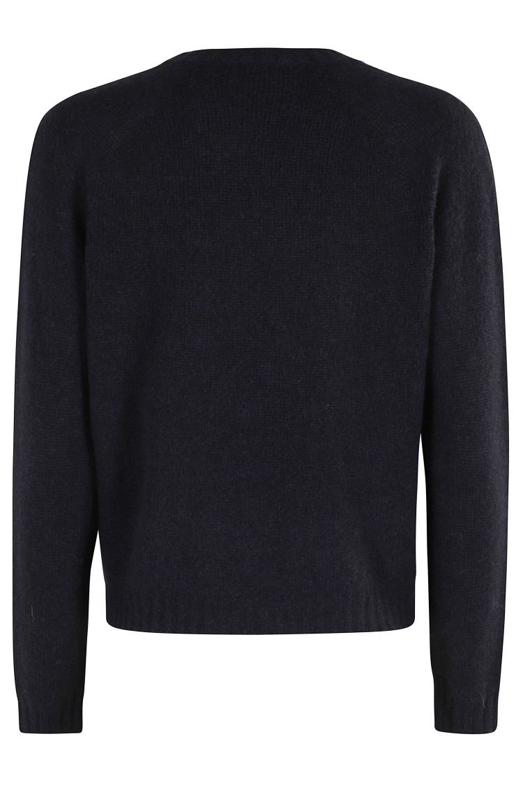 Roberto Collina Long-sleeve Navy V-neck Knit Sweater In Blue
