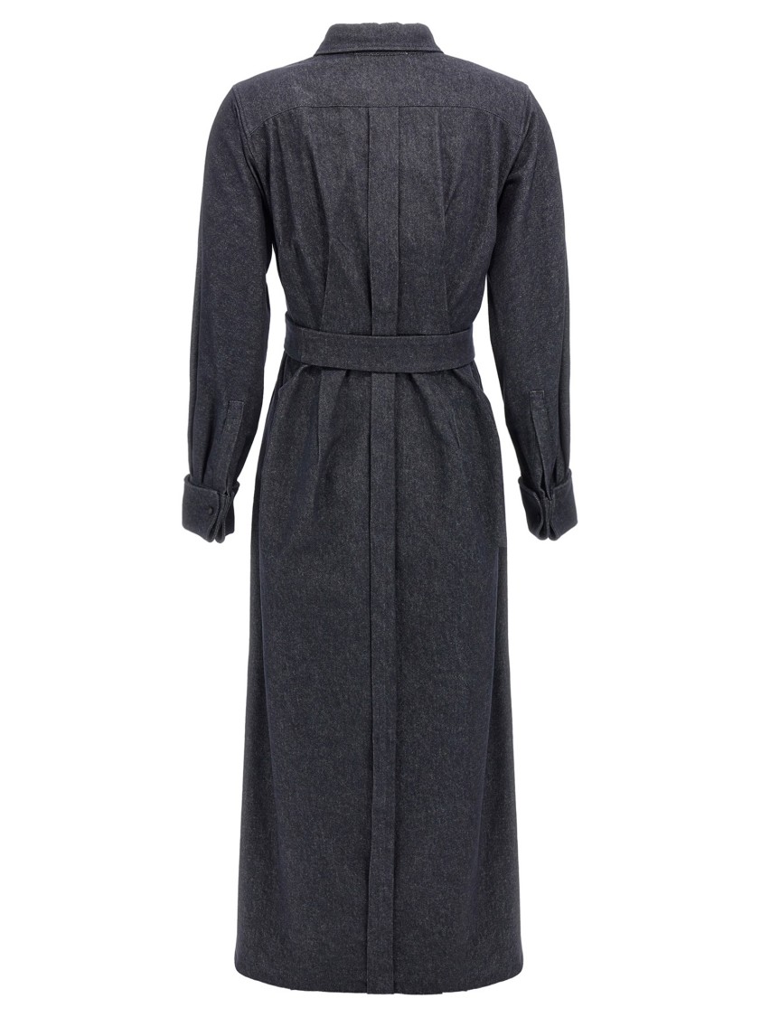 Max Mara Go Belted Waist Midi Dress With Long Sleeves In Blue