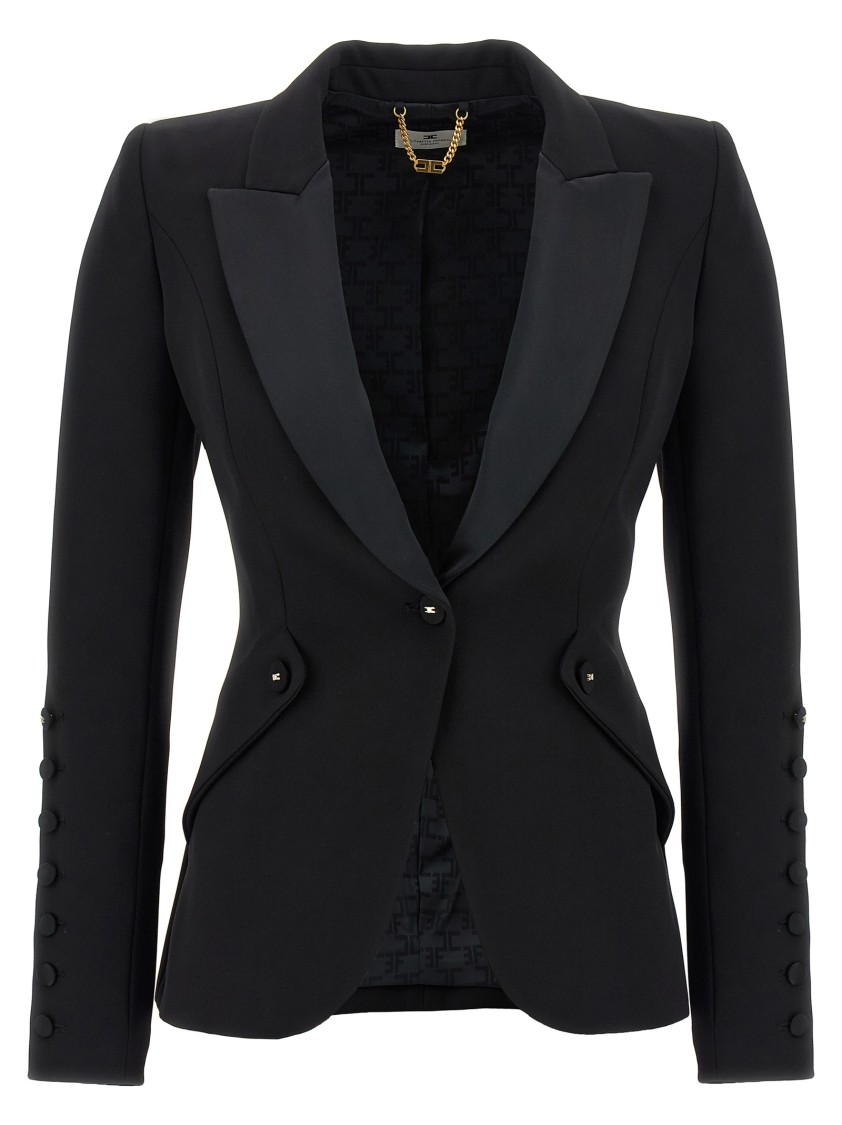 Elisabetta Franchi Tailored Blazer With Satin Lapel In Black