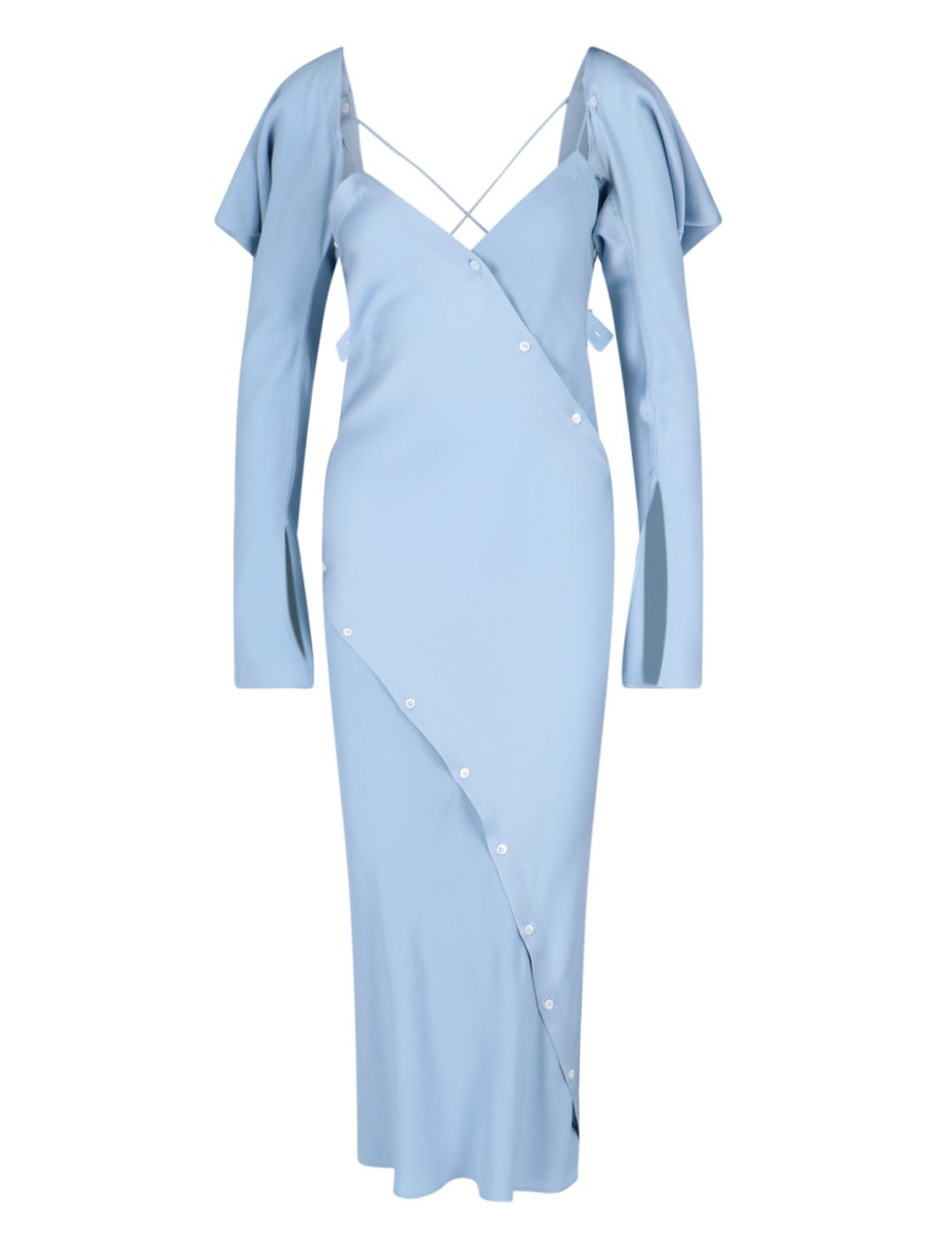 Shop Setchu "origami" Maxi Dress In Light Blue Satin Fabric