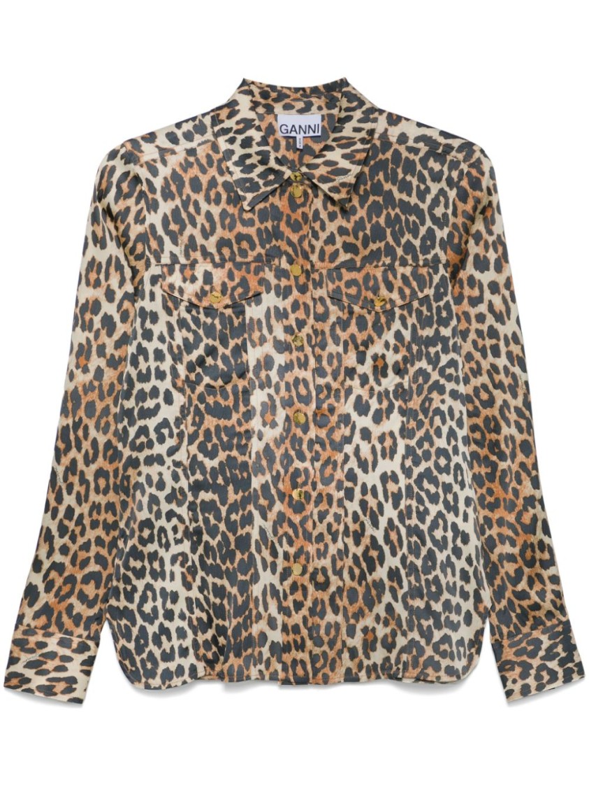 Ganni Shirt With Animalier Print In Brown