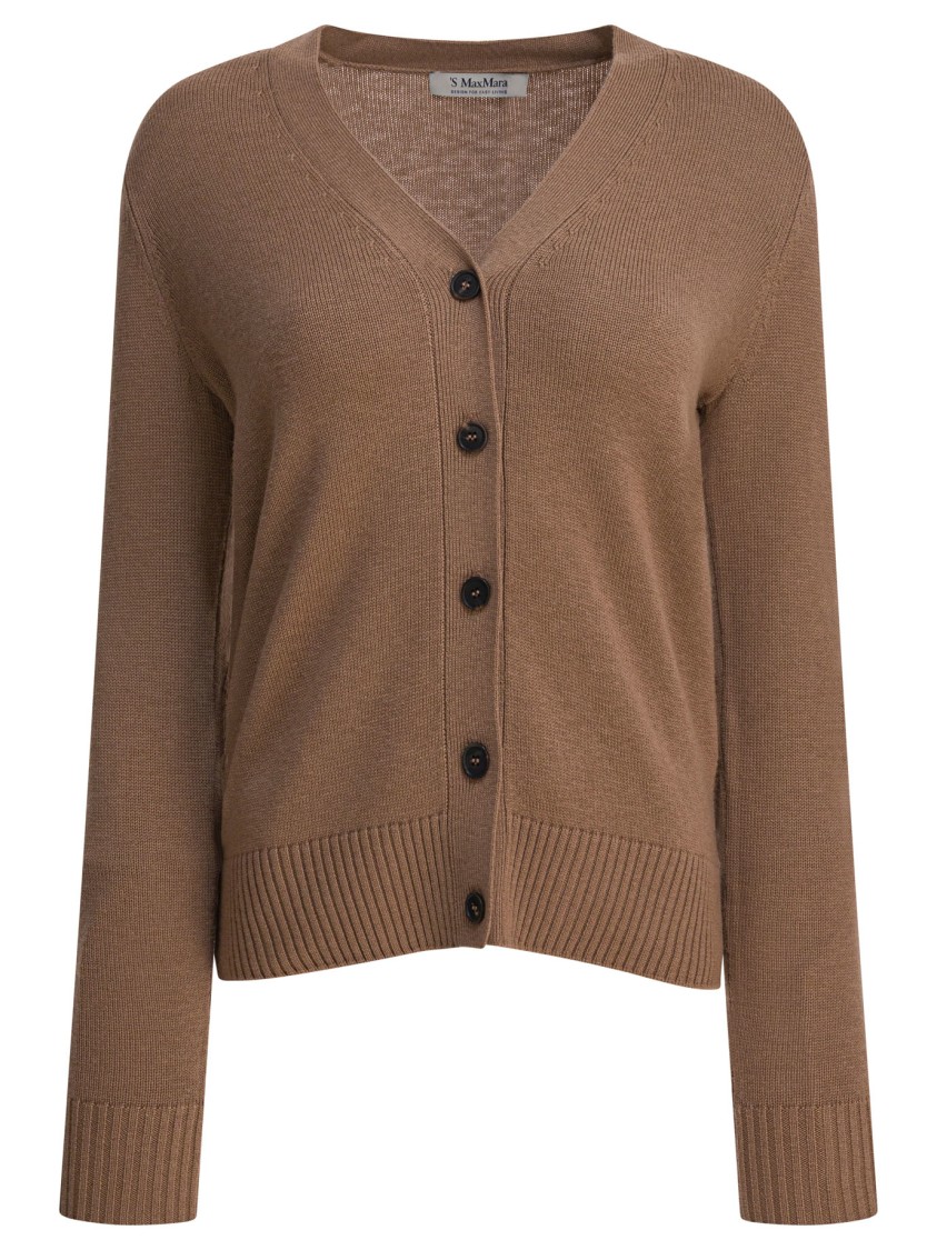 Max Mara V-neck Brown Wool Cardigan In Brown